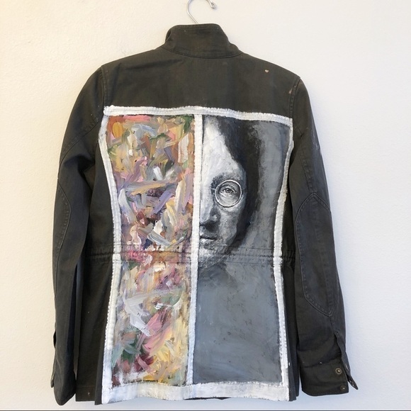 J. CREW Custom Hand Painted Boyfriend Field Jacket Size Small in Olive Green - Picture 5 of 12
